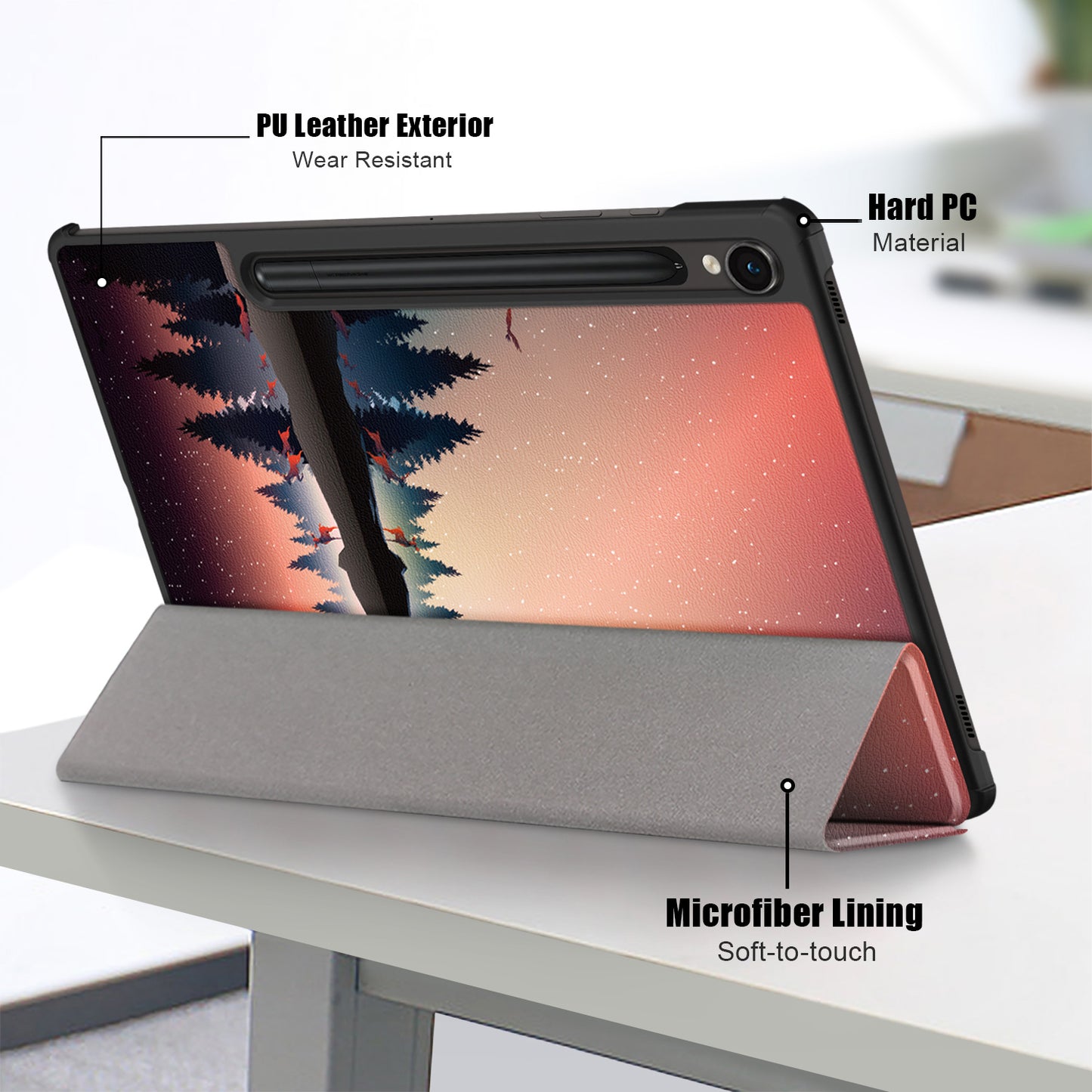Uniqkart for Samsung Galaxy Tab S9 11-Inch SM-X710, SM-X716B, SM-X718U Pattern Printing Leather Tablet Case Trifold Stand Smart Cover - Nightfall