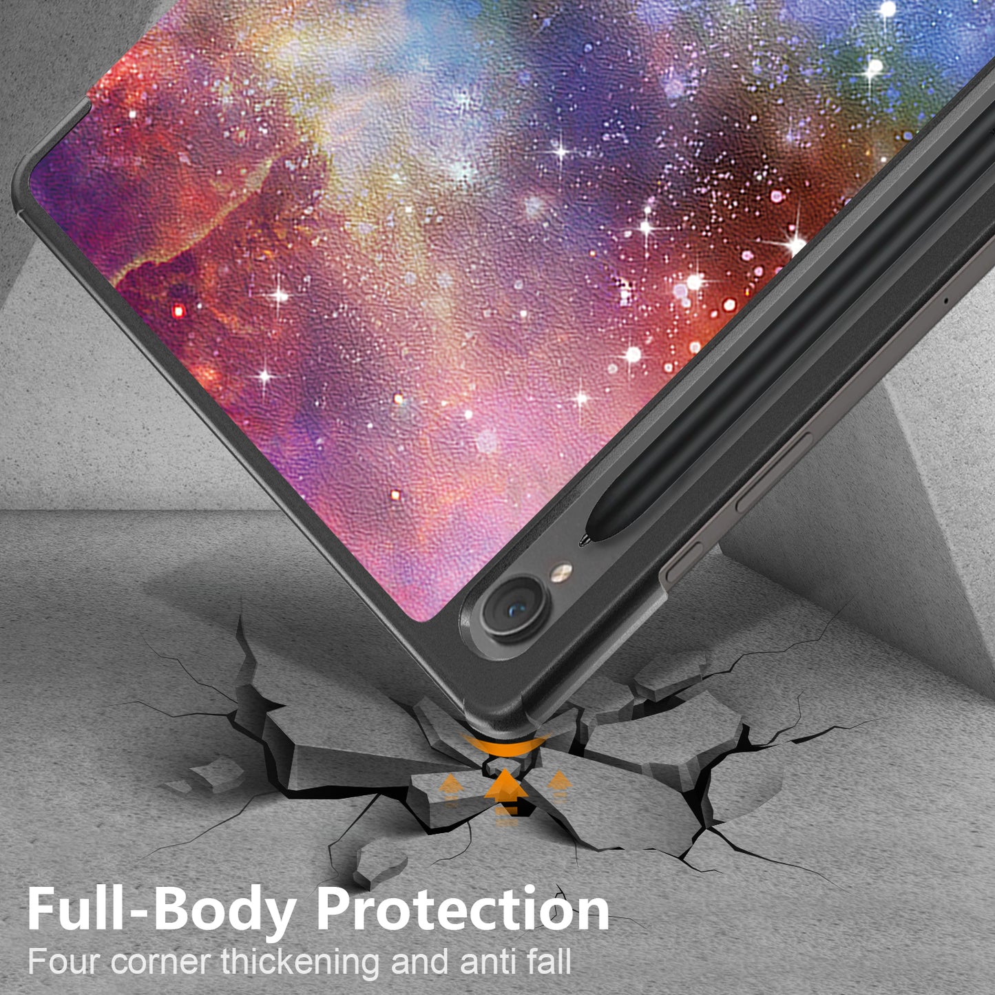 Uniqkart for Samsung Galaxy Tab S9 11-Inch SM-X710, SM-X716B, SM-X718U Pattern Printing Leather Tablet Case Trifold Stand Smart Cover - Milky Way