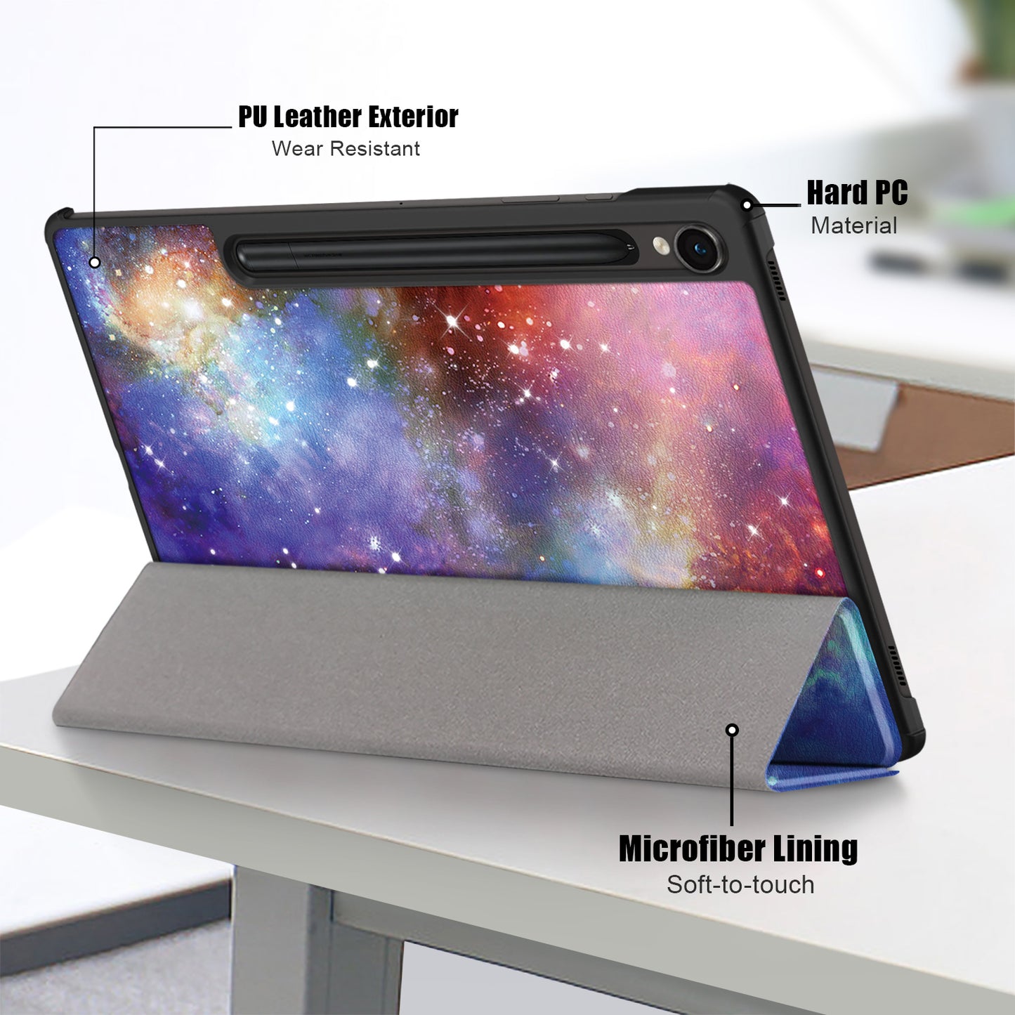 Uniqkart for Samsung Galaxy Tab S9 11-Inch SM-X710, SM-X716B, SM-X718U Pattern Printing Leather Tablet Case Trifold Stand Smart Cover - Milky Way