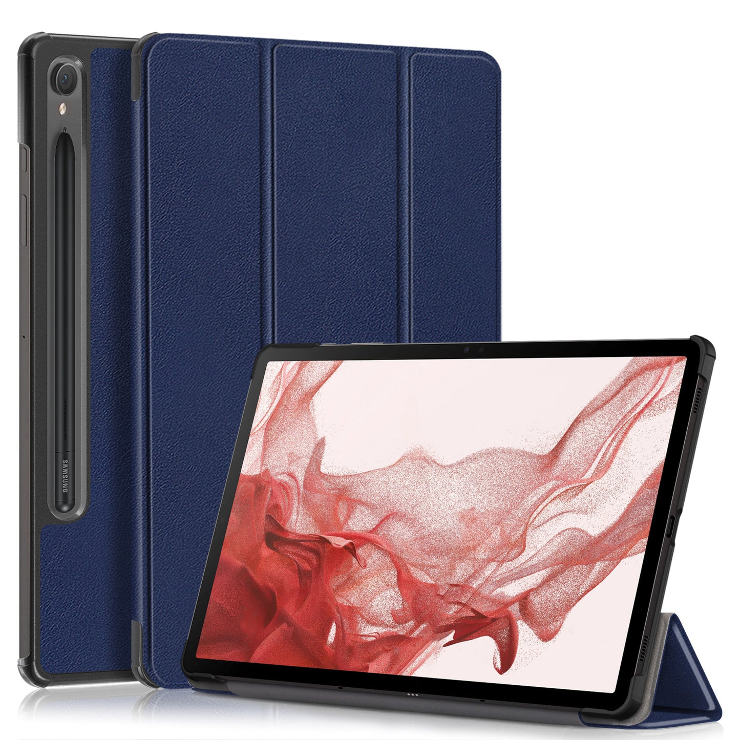 Uniqkart for Samsung Galaxy Tab S9 11-Inch SM-X710, SM-X716B, SM-X718U PU Leather Trifold Stand Cover Auto Wake / Sleep Smart Tablet Case - Dark Blue