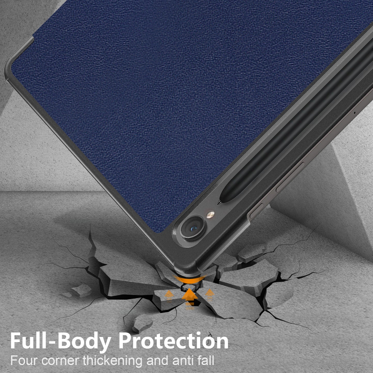Uniqkart for Samsung Galaxy Tab S9 11-Inch SM-X710, SM-X716B, SM-X718U PU Leather Trifold Stand Cover Auto Wake / Sleep Smart Tablet Case - Dark Blue