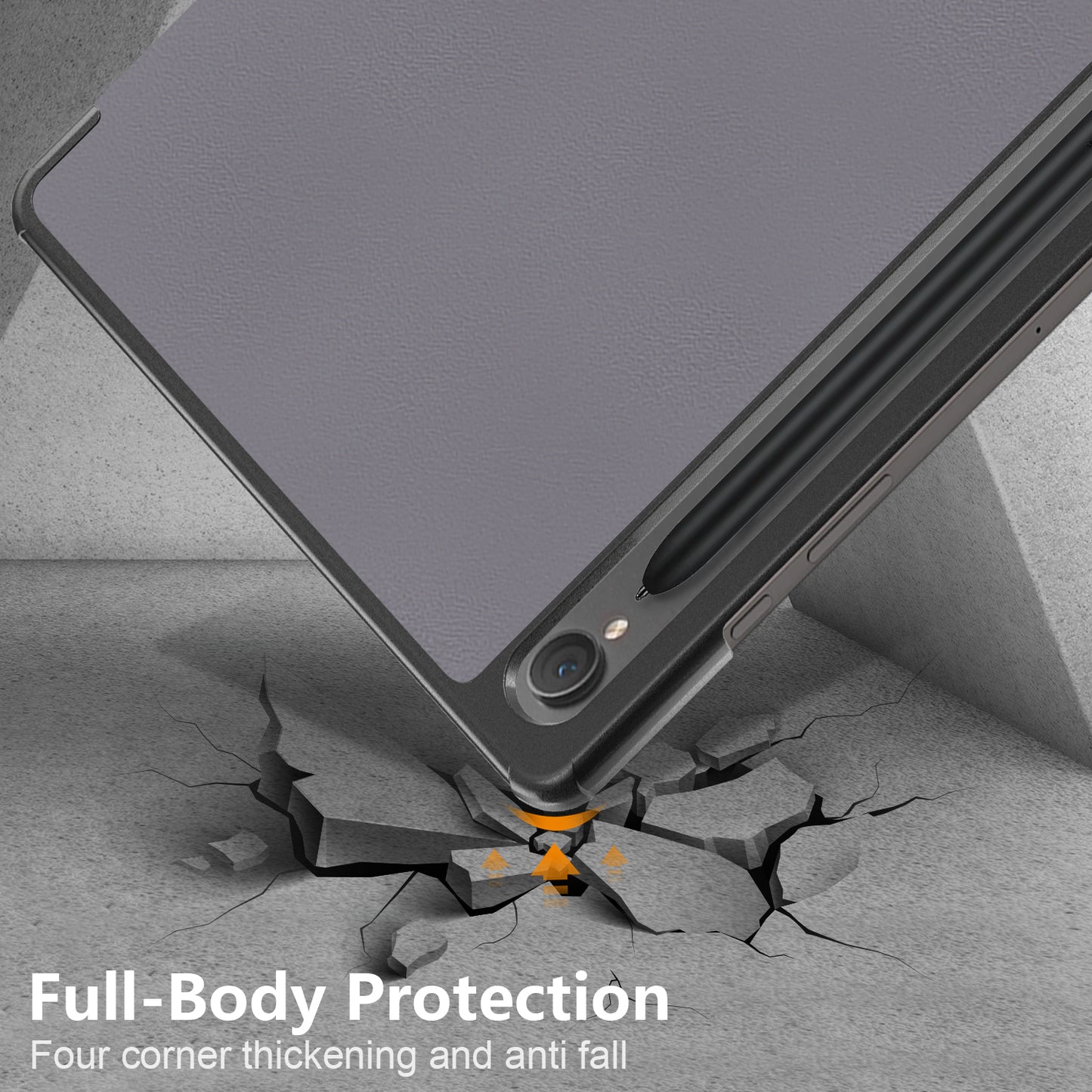 Uniqkart for Samsung Galaxy Tab S9 11-Inch SM-X710, SM-X716B, SM-X718U PU Leather Trifold Stand Cover Auto Wake / Sleep Smart Tablet Case - Grey