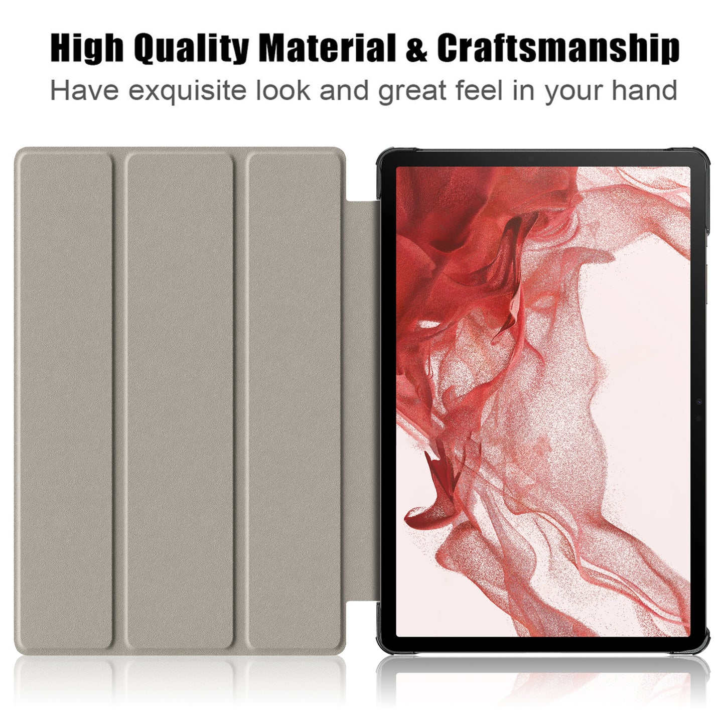 Uniqkart for Samsung Galaxy Tab S9 11-Inch SM-X710, SM-X716B, SM-X718U PU Leather Trifold Stand Cover Auto Wake / Sleep Smart Tablet Case - Grey