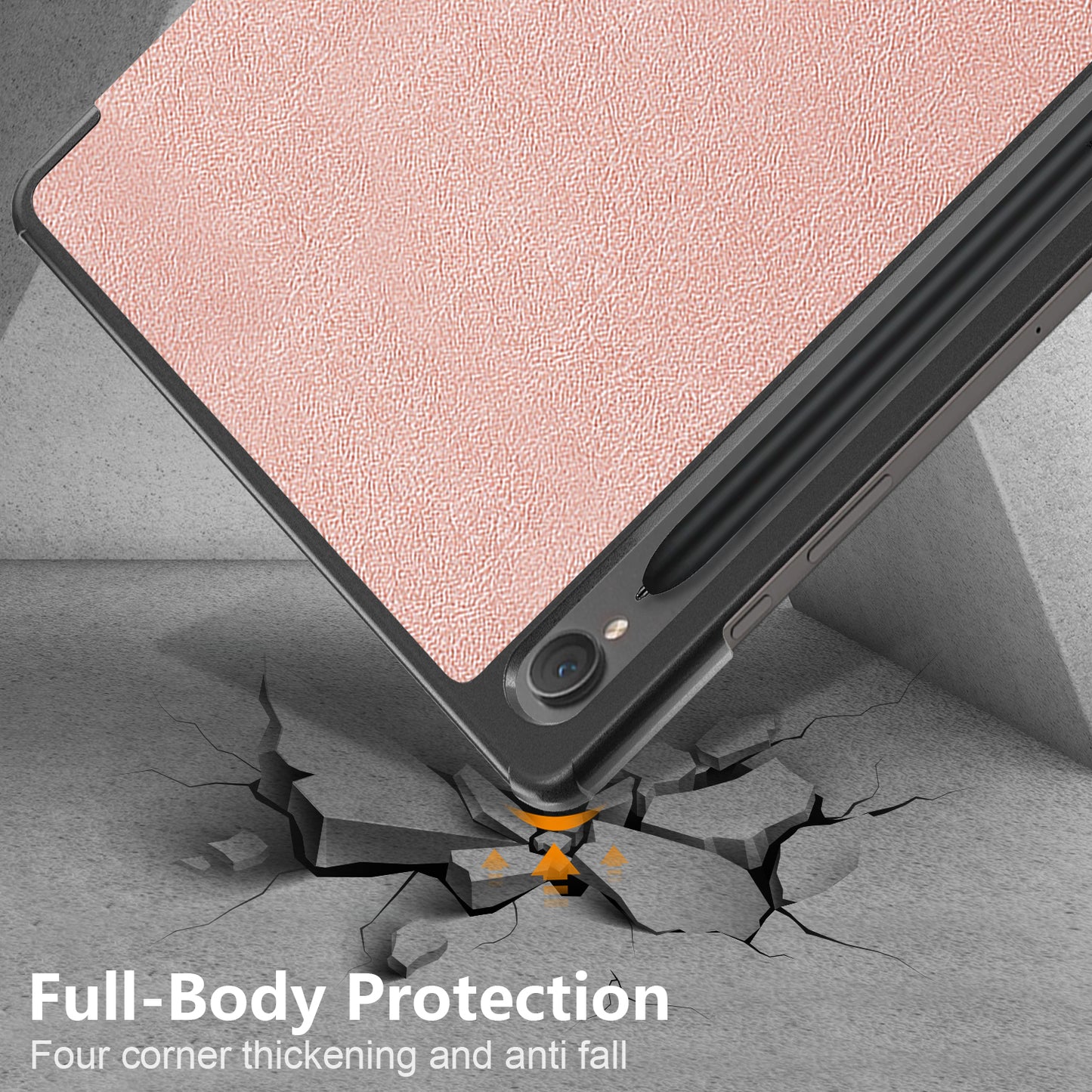 Uniqkart for Samsung Galaxy Tab S9 11-Inch SM-X710, SM-X716B, SM-X718U PU Leather Trifold Stand Cover Auto Wake / Sleep Smart Tablet Case - Rose Gold