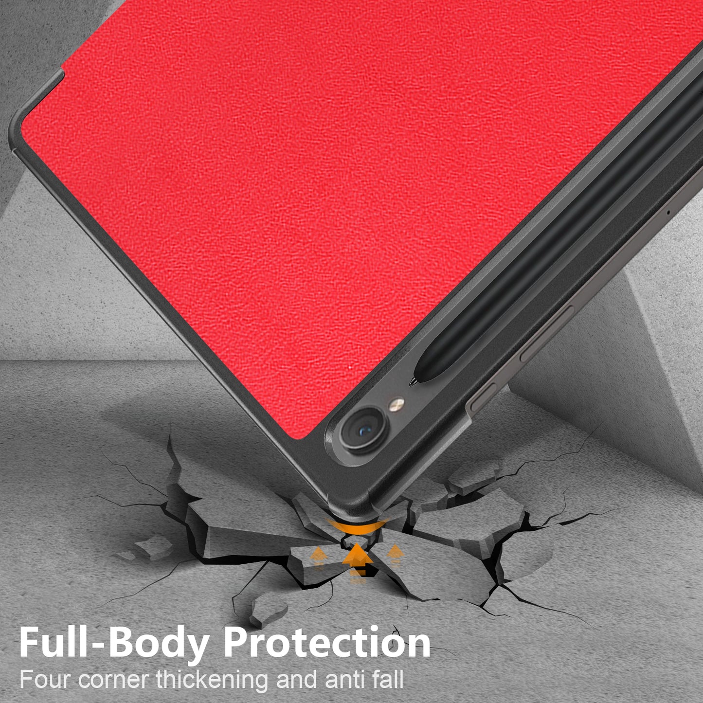 Uniqkart for Samsung Galaxy Tab S9 11-Inch SM-X710, SM-X716B, SM-X718U PU Leather Trifold Stand Cover Auto Wake / Sleep Smart Tablet Case - Red