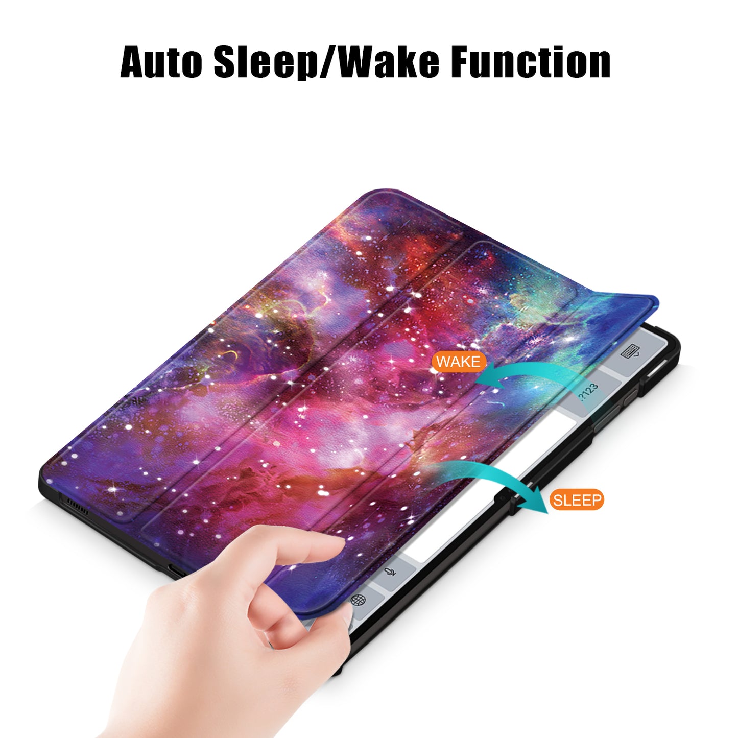 Tablet Leather Case for Samsung Galaxy Tab S9 Ultra SM-X910 M-X916B SM-X918 , Tri-fold Stand Pattern Printed Cover - Galaxy