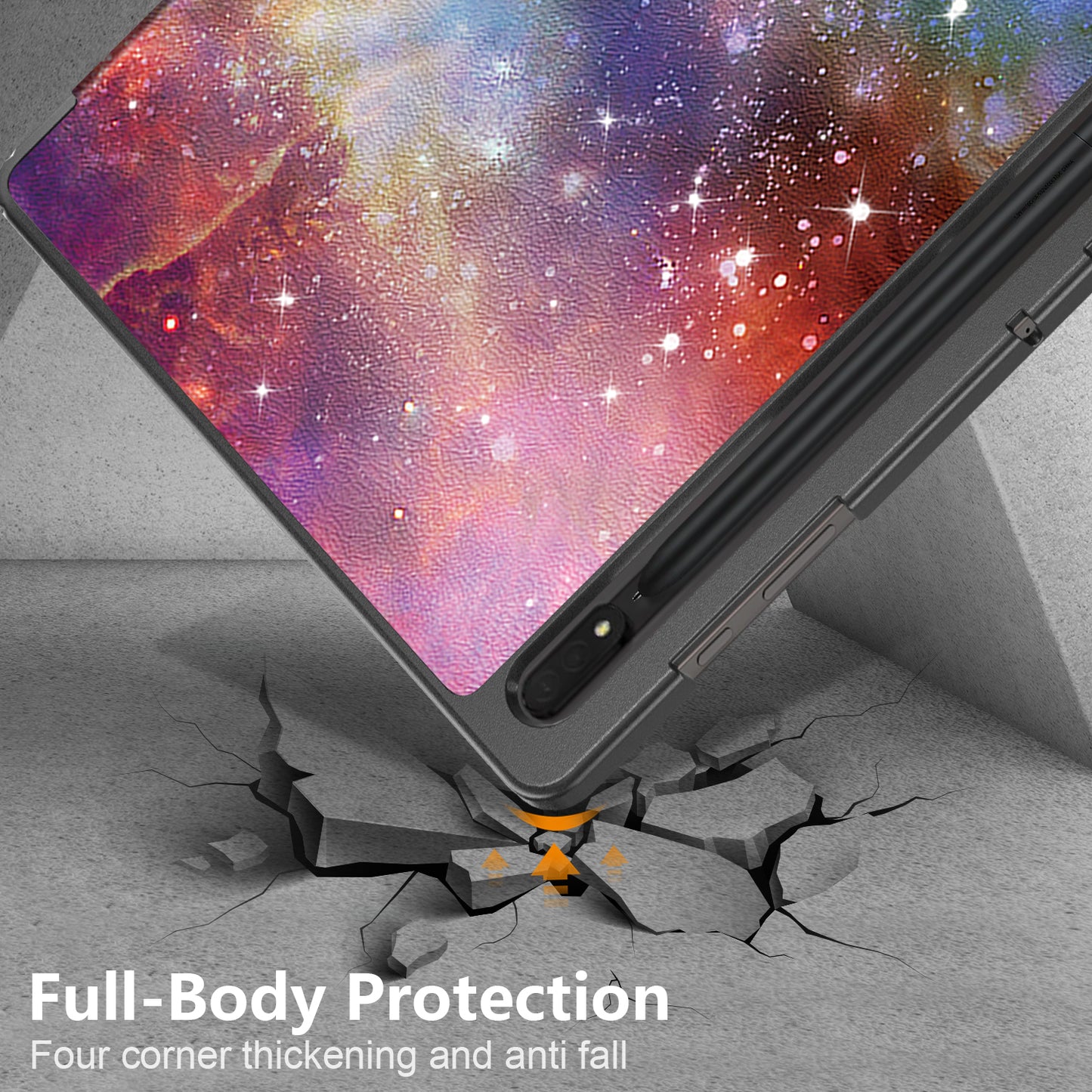 Tablet Leather Case for Samsung Galaxy Tab S9 Ultra SM-X910 M-X916B SM-X918 , Tri-fold Stand Pattern Printed Cover - Galaxy