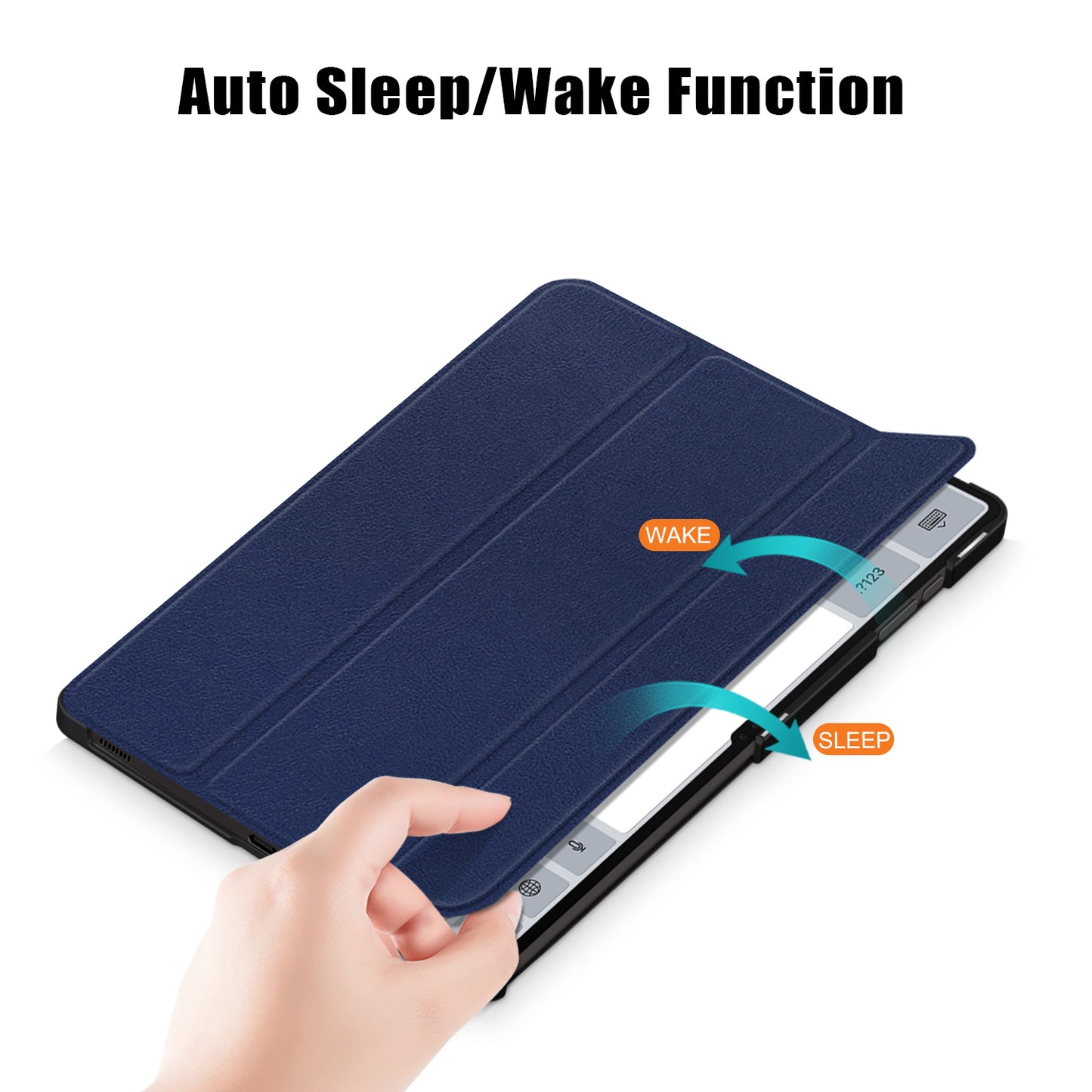 Leather Case for Samsung Galaxy Tab S9 Ultra SM-X910 M-X916B SM-X918U , Tri-fold Stand Anti-drop Tablet Cover - Dark Blue
