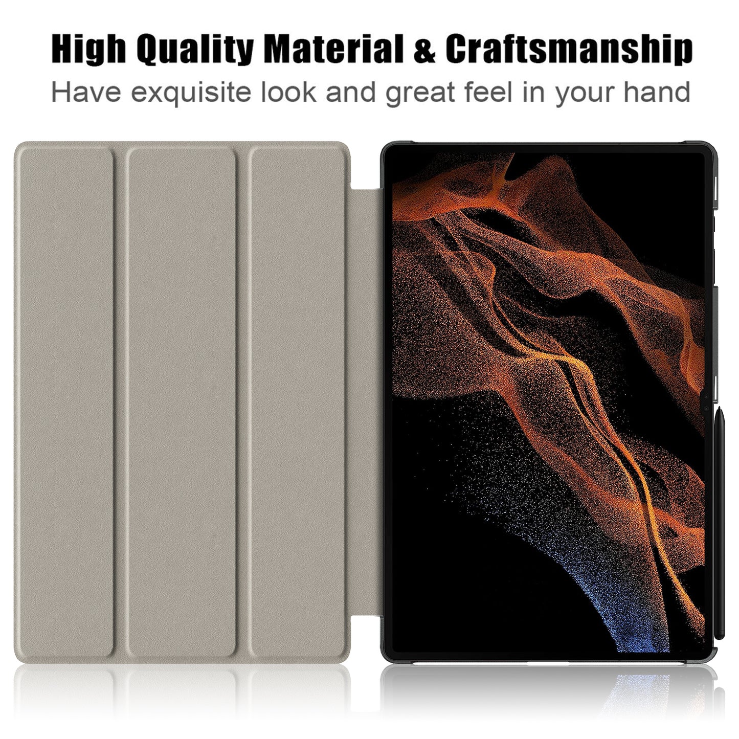 Leather Case for Samsung Galaxy Tab S9 Ultra SM-X910 M-X916B SM-X918U , Tri-fold Stand Anti-drop Tablet Cover - Rose Gold