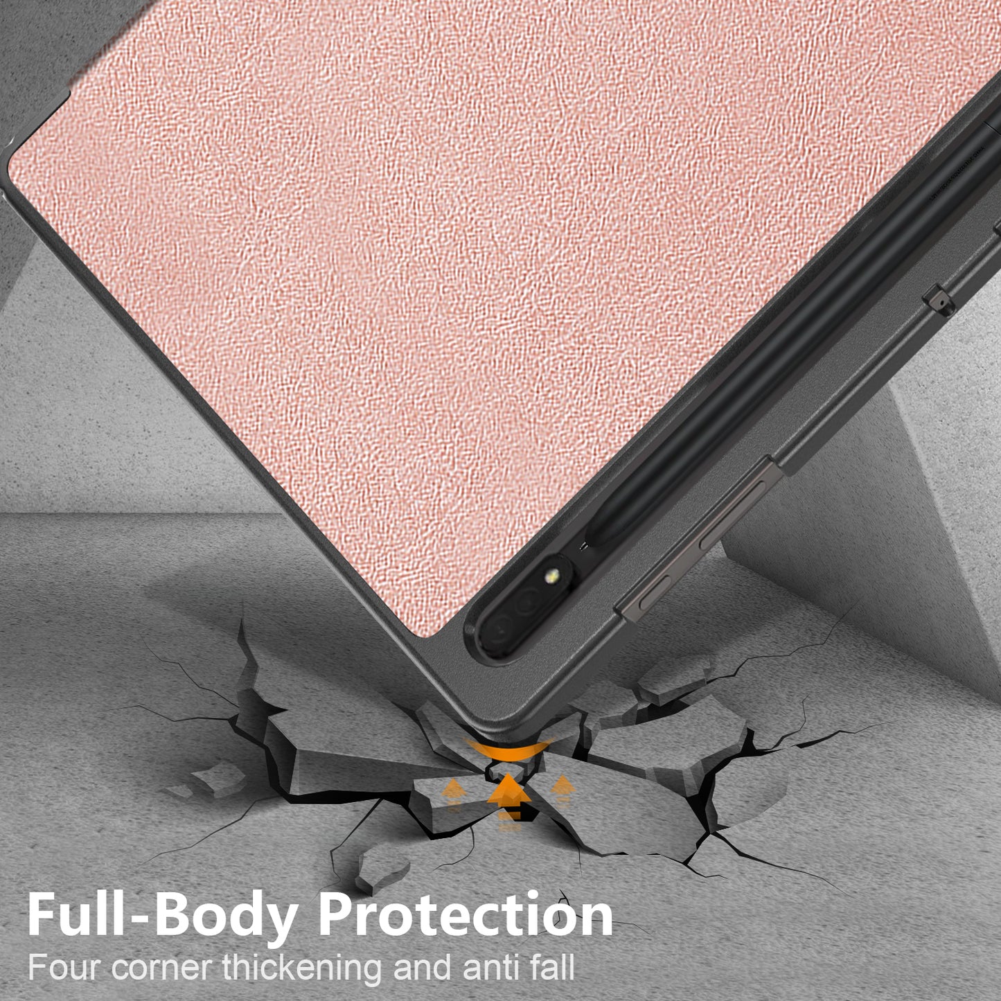 Leather Case for Samsung Galaxy Tab S9 Ultra SM-X910 M-X916B SM-X918U , Tri-fold Stand Anti-drop Tablet Cover - Rose Gold