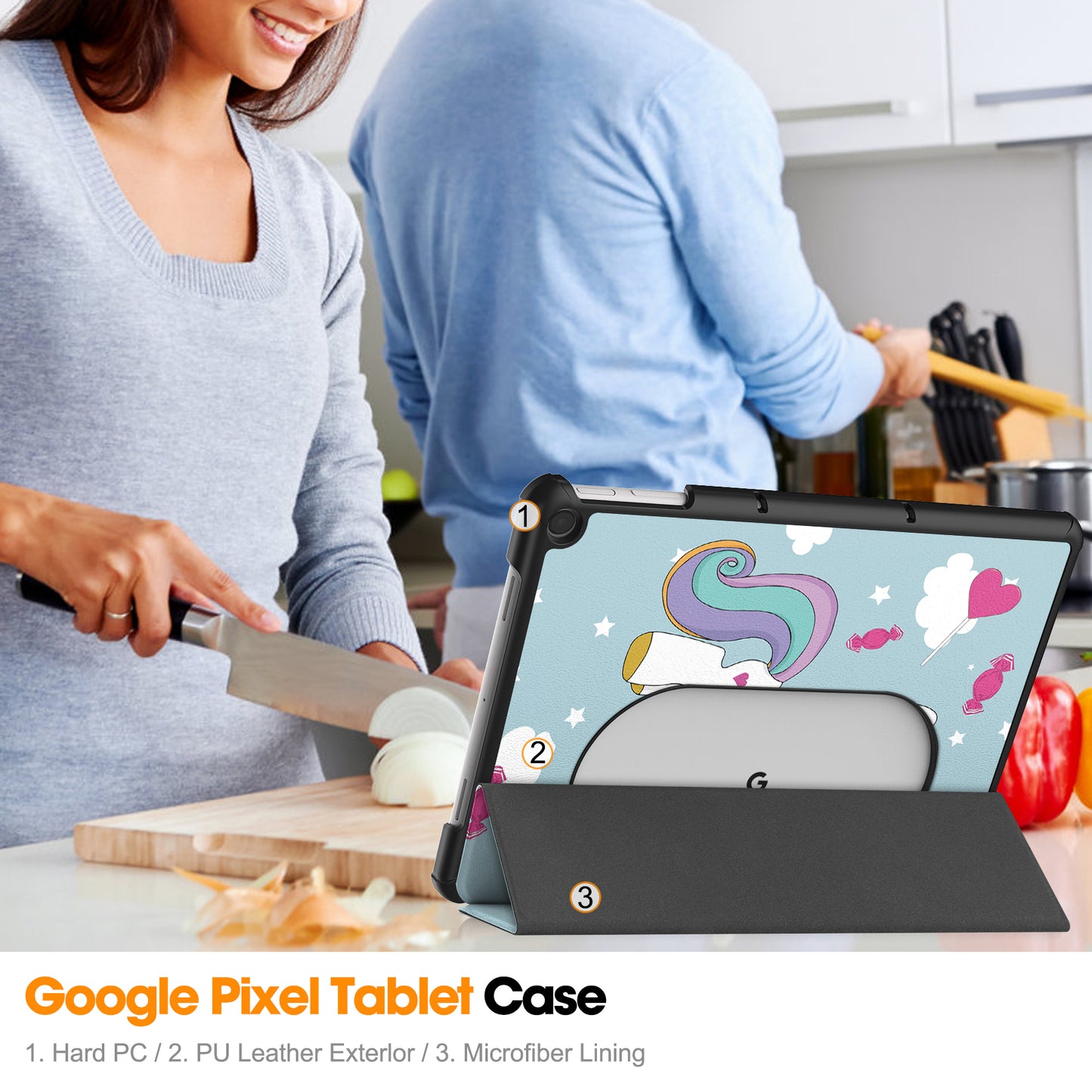 Trifold Stand PU Leather Case for Google Pixel Tablet , Pattern Printing Protective Tablet Cover - Horse