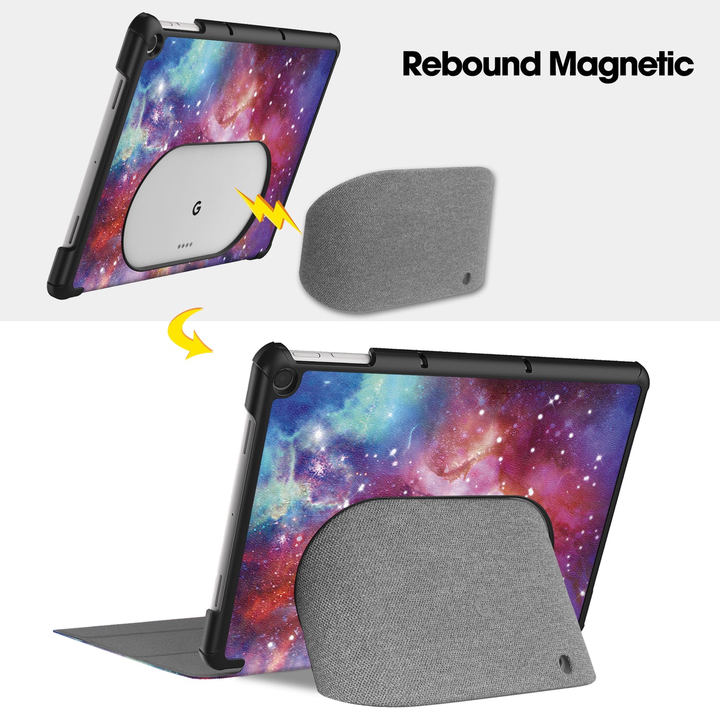 Trifold Stand PU Leather Case for Google Pixel Tablet , Pattern Printing Protective Tablet Cover - Galaxy