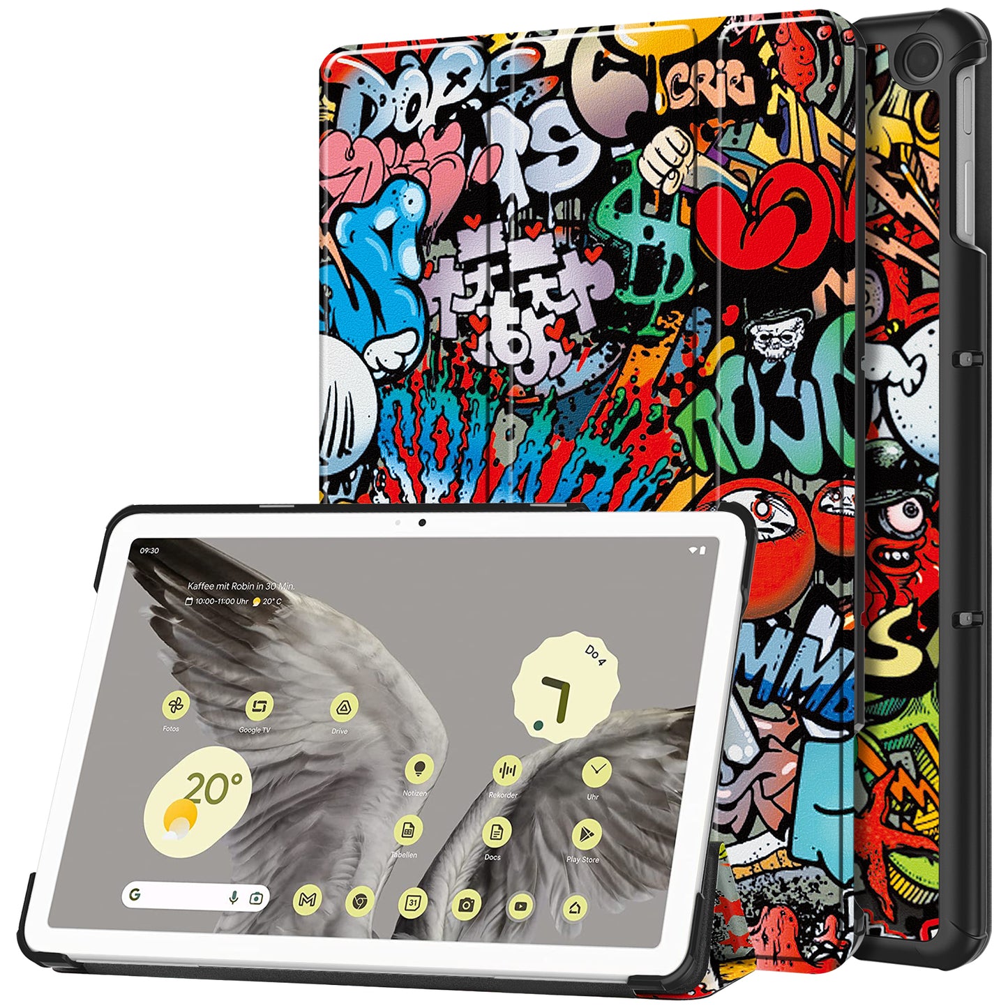 Trifold Stand PU Leather Case for Google Pixel Tablet , Pattern Printing Protective Tablet Cover - Graffiti