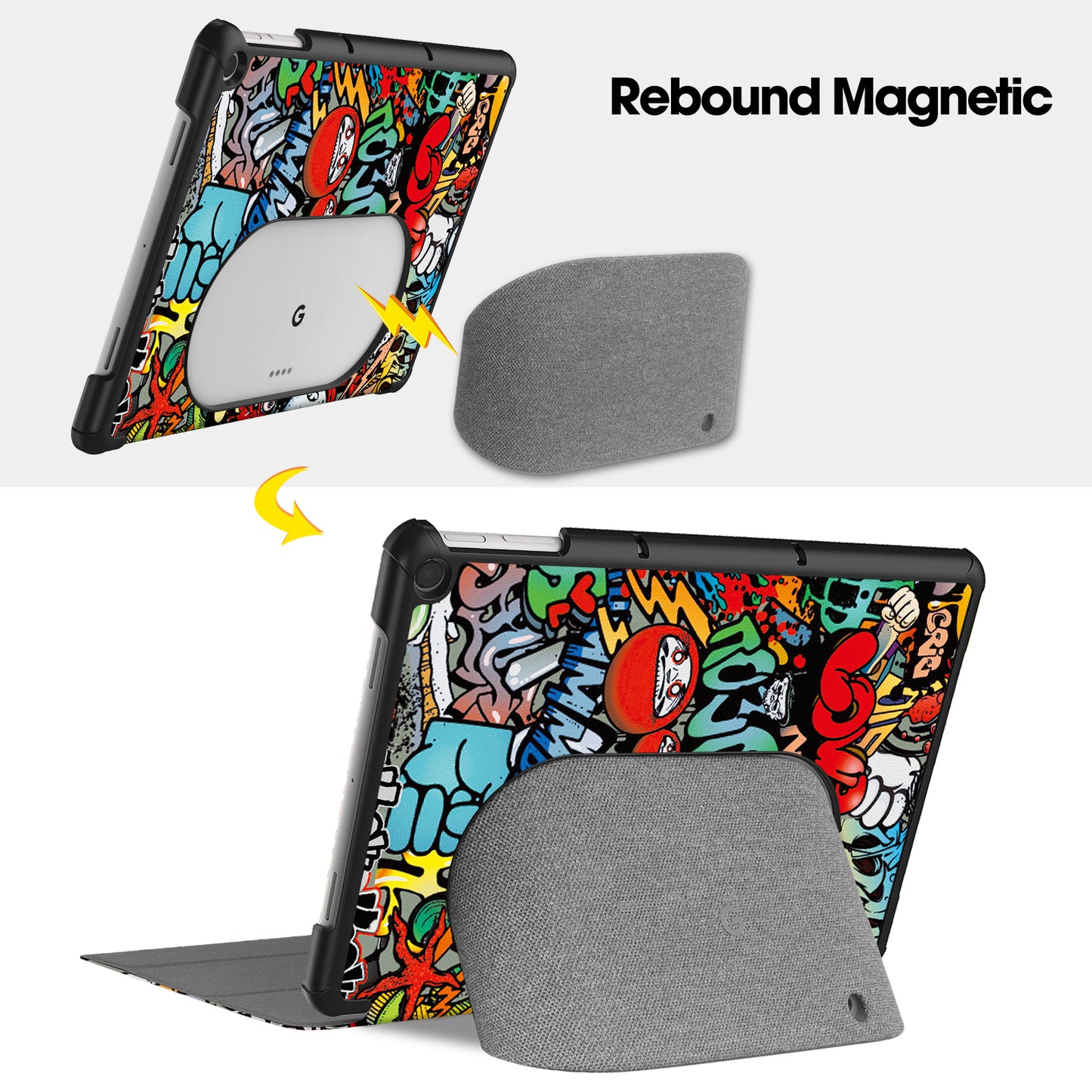 Trifold Stand PU Leather Case for Google Pixel Tablet , Pattern Printing Protective Tablet Cover - Graffiti