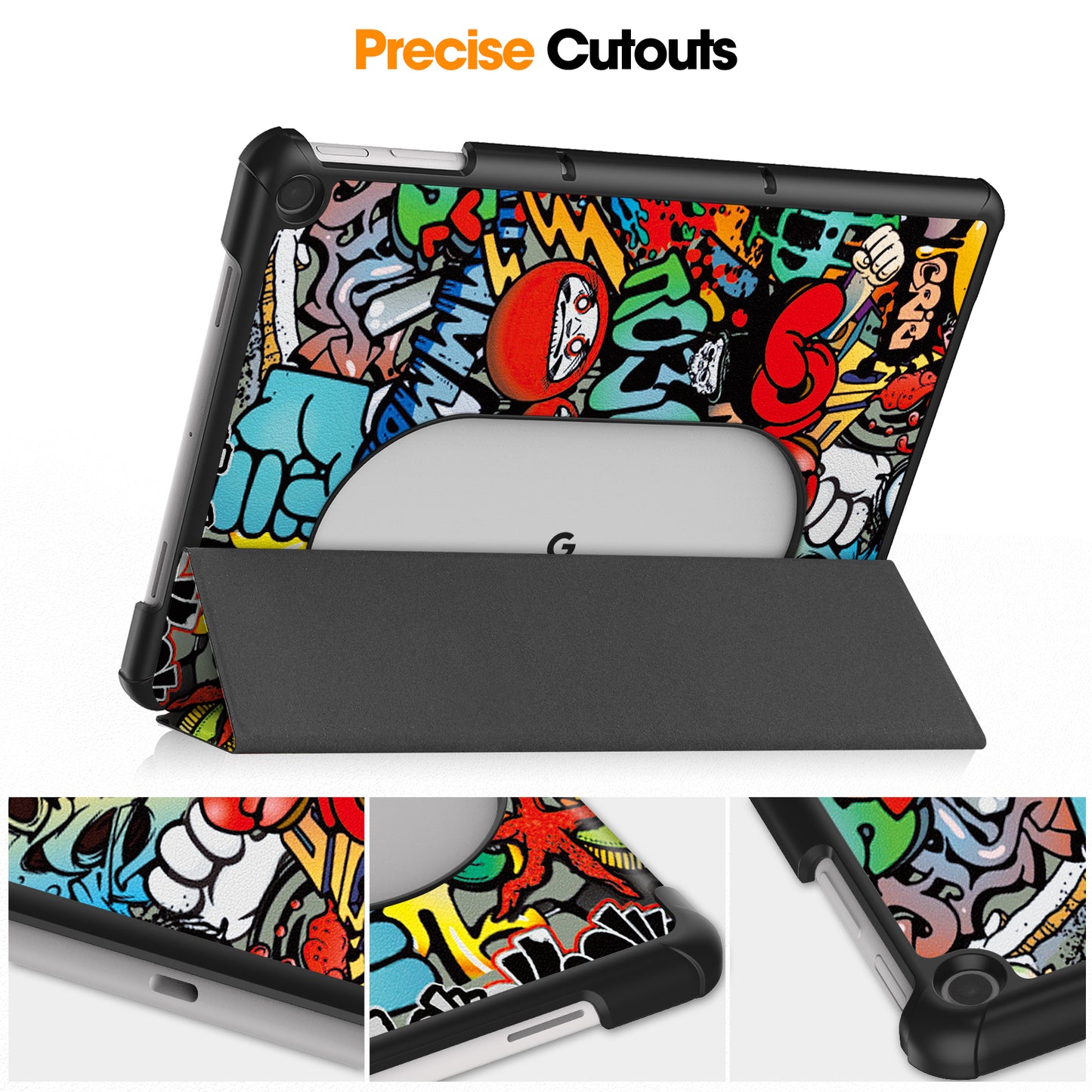 Trifold Stand PU Leather Case for Google Pixel Tablet , Pattern Printing Protective Tablet Cover - Graffiti