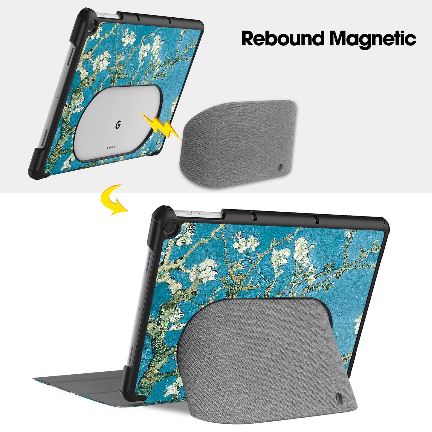 Trifold Stand PU Leather Case for Google Pixel Tablet , Pattern Printing Protective Tablet Cover - Apricot Blossom