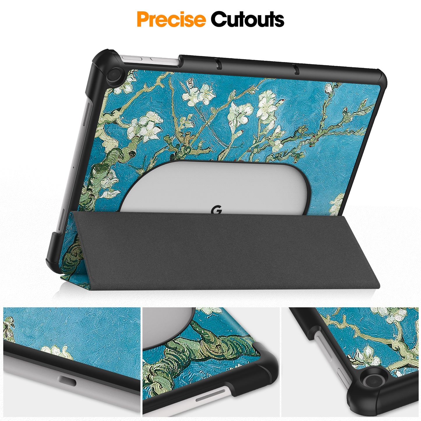 Trifold Stand PU Leather Case for Google Pixel Tablet , Pattern Printing Protective Tablet Cover - Apricot Blossom