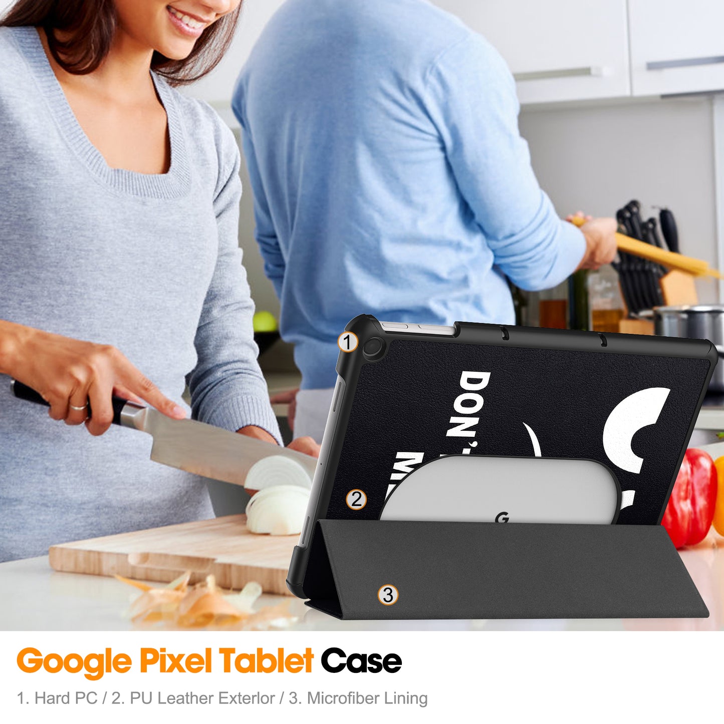 Trifold Stand PU Leather Case for Google Pixel Tablet , Pattern Printing Protective Tablet Cover - Don't Touch Me