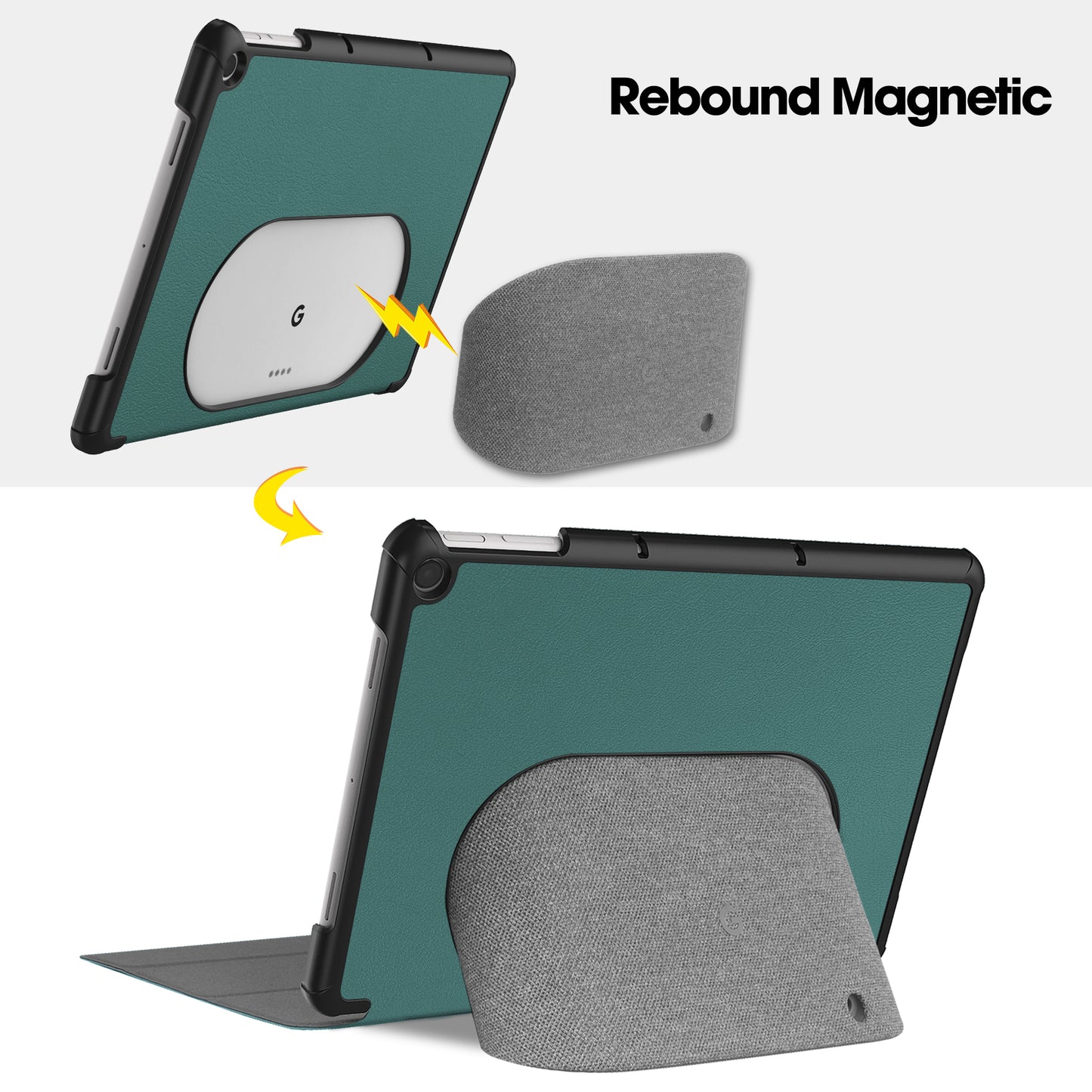 Uniqkart for Google Pixel Tablet Tri-fold Stand Tablet Case PU Leather Anti-drop Tablet Cover - Blackish Green