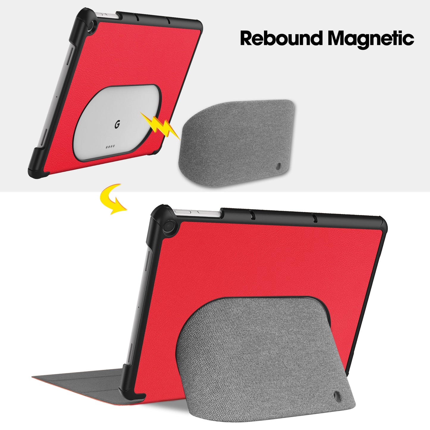 Uniqkart for Google Pixel Tablet Tri-fold Stand Tablet Case PU Leather Anti-drop Tablet Cover - Red