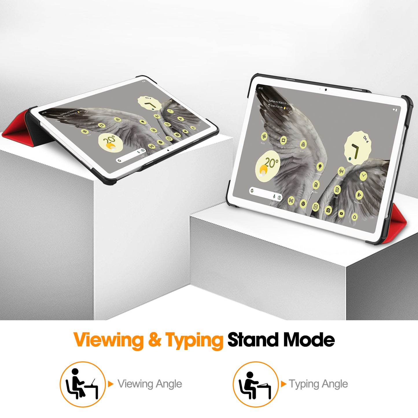 Uniqkart for Google Pixel Tablet Tri-fold Stand Tablet Case PU Leather Anti-drop Tablet Cover - Red