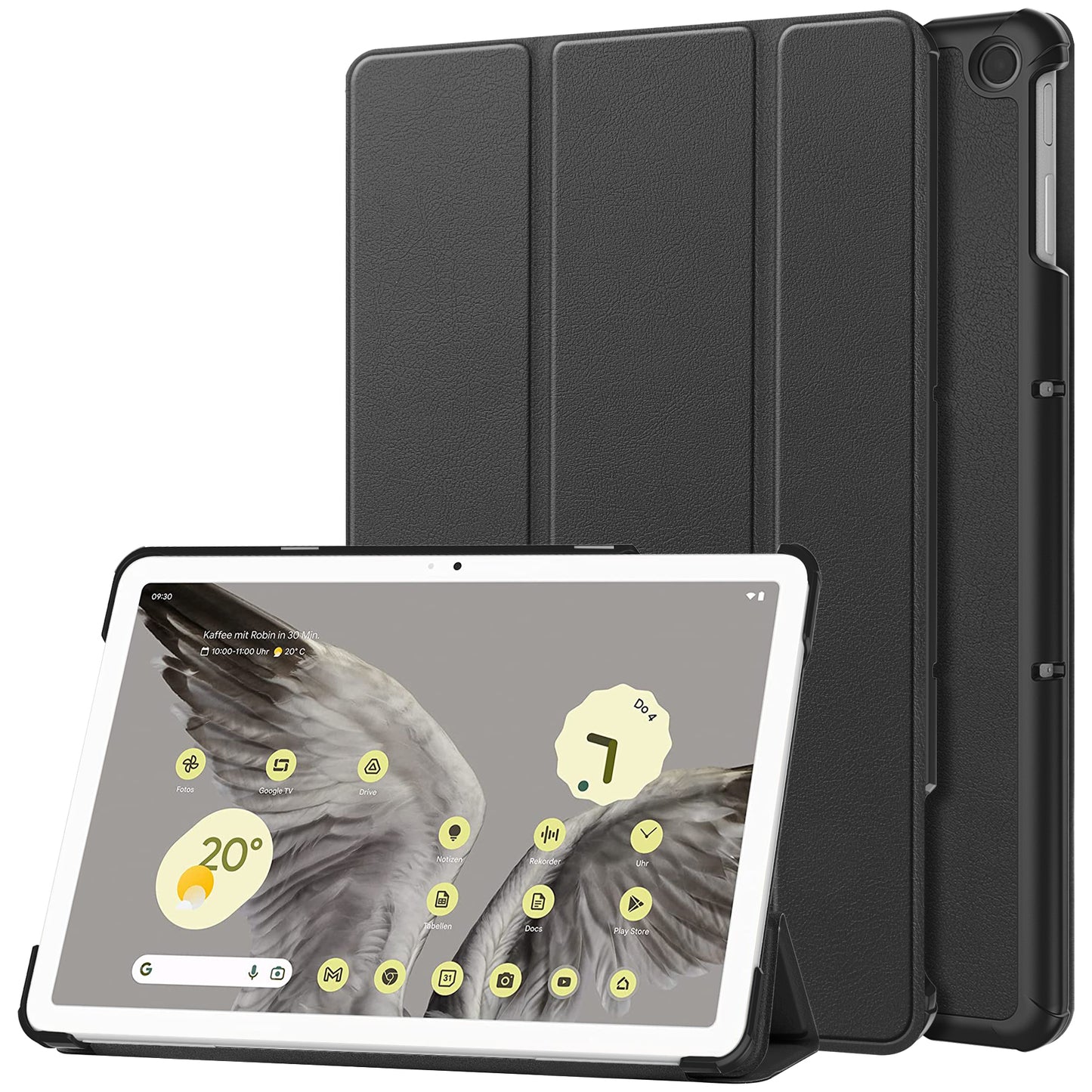 Uniqkart for Google Pixel Tablet Tri-fold Stand Tablet Case PU Leather Anti-drop Tablet Cover - Black