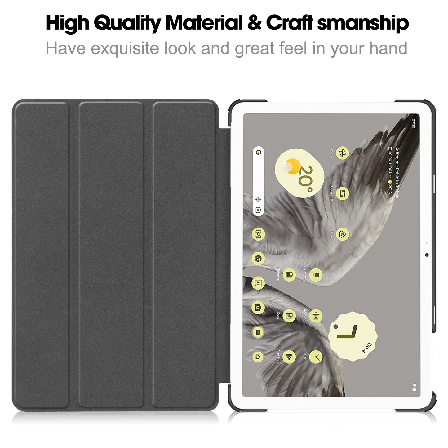Uniqkart for Google Pixel Tablet Tri-fold Stand Tablet Case PU Leather Anti-drop Tablet Cover - Dark Blue