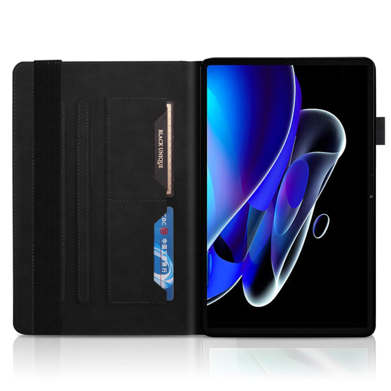 Uniqkart for Realme Pad X PU Leather Tablet Case Card Holder Imprinted Tree Stand Cover - Black