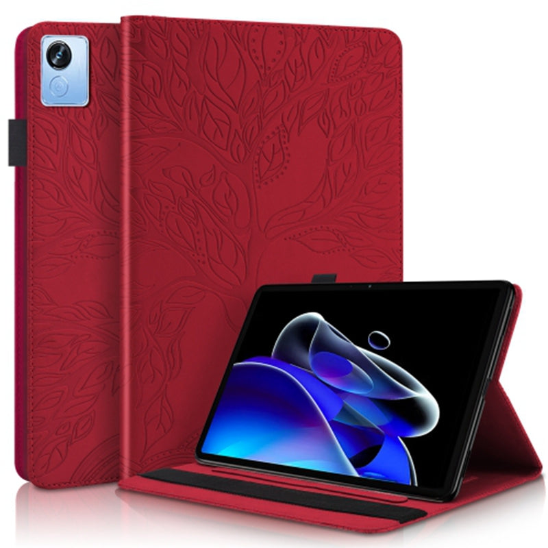 Uniqkart for Realme Pad X PU Leather Tablet Case Card Holder Imprinted Tree Stand Cover - Red