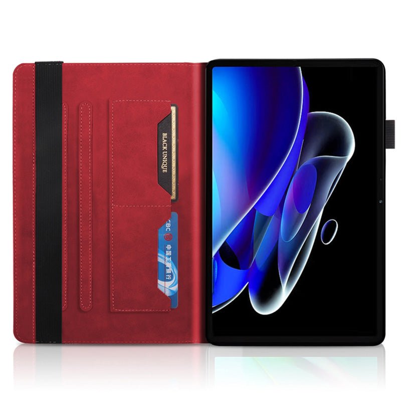 Uniqkart for Realme Pad X PU Leather Tablet Case Card Holder Imprinted Tree Stand Cover - Red