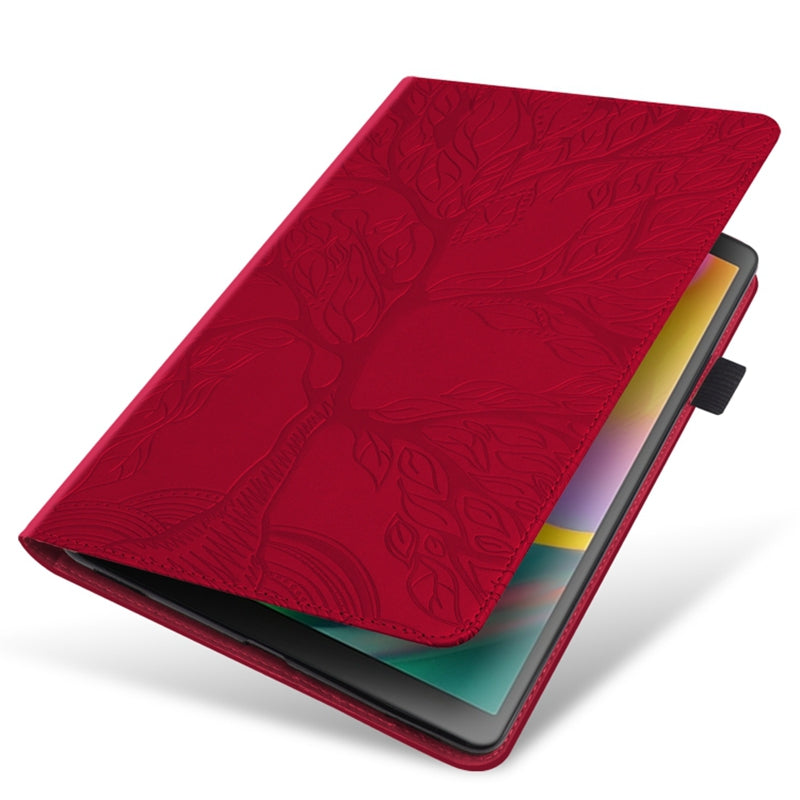 Uniqkart for Realme Pad X PU Leather Tablet Case Card Holder Imprinted Tree Stand Cover - Red