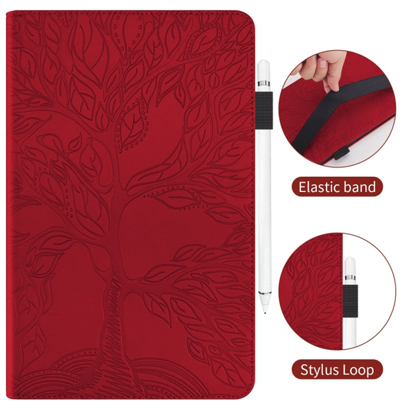 Uniqkart for Realme Pad X PU Leather Tablet Case Card Holder Imprinted Tree Stand Cover - Red