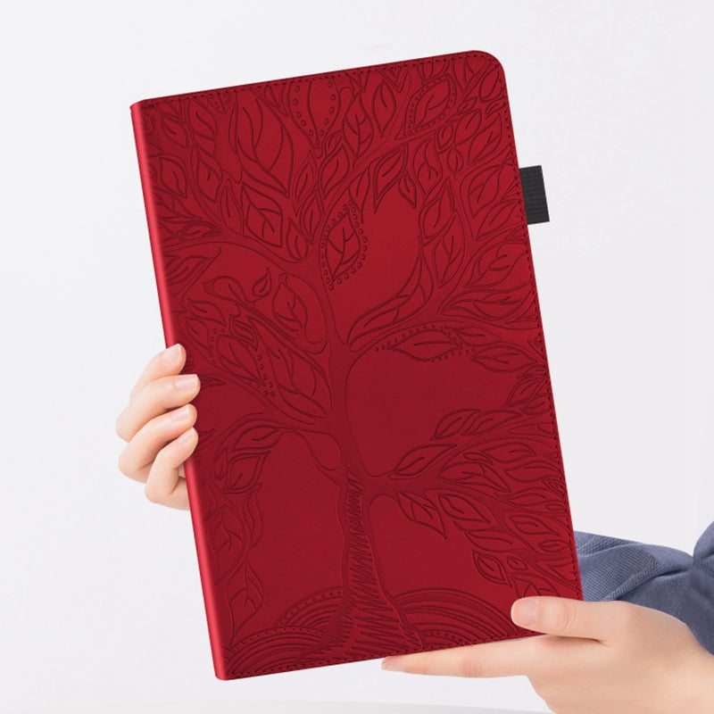 Uniqkart for Realme Pad X PU Leather Tablet Case Card Holder Imprinted Tree Stand Cover - Red