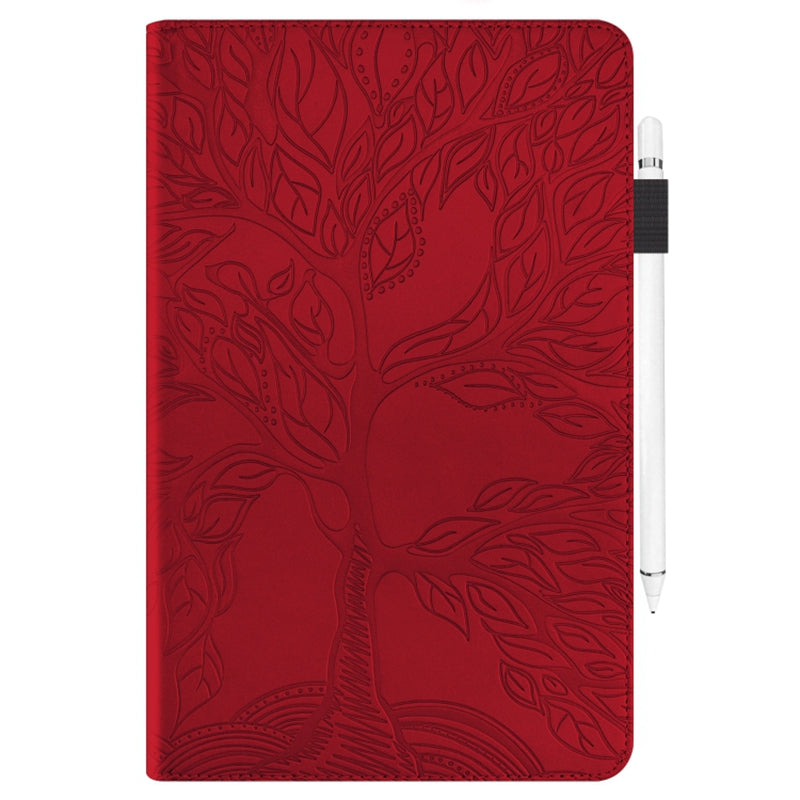 Uniqkart for Realme Pad X PU Leather Tablet Case Card Holder Imprinted Tree Stand Cover - Red