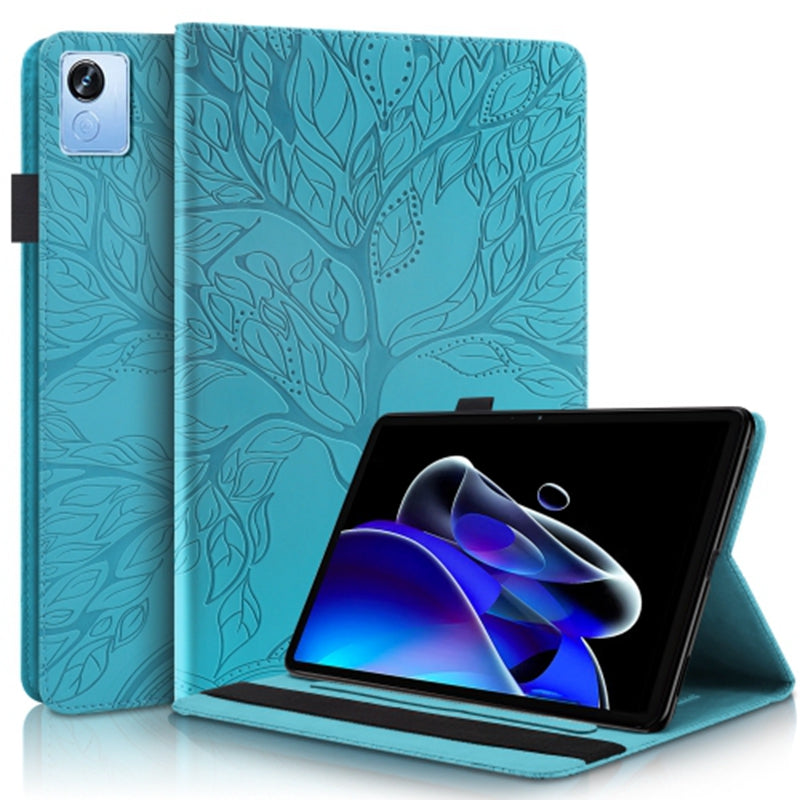 Uniqkart for Realme Pad X PU Leather Tablet Case Card Holder Imprinted Tree Stand Cover - Blue
