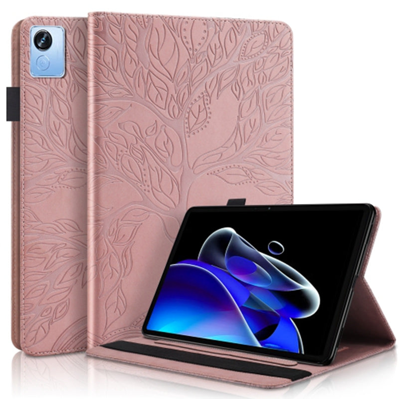 Uniqkart for Realme Pad X PU Leather Tablet Case Card Holder Imprinted Tree Stand Cover - Rose Gold