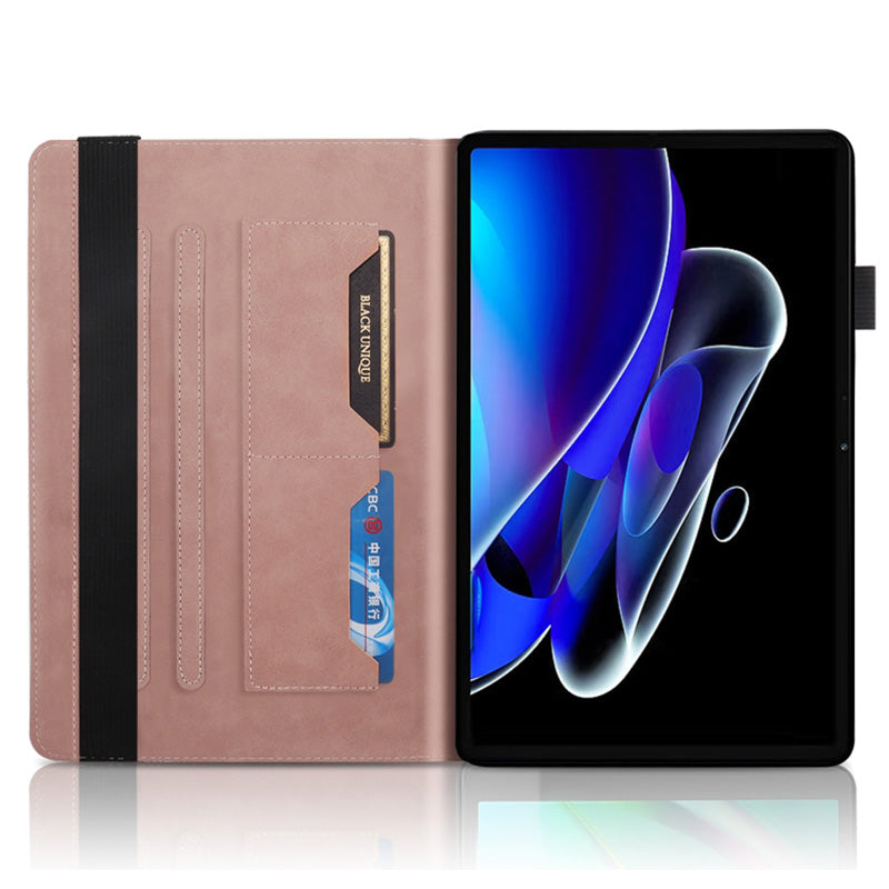 Uniqkart for Realme Pad X PU Leather Tablet Case Card Holder Imprinted Tree Stand Cover - Rose Gold