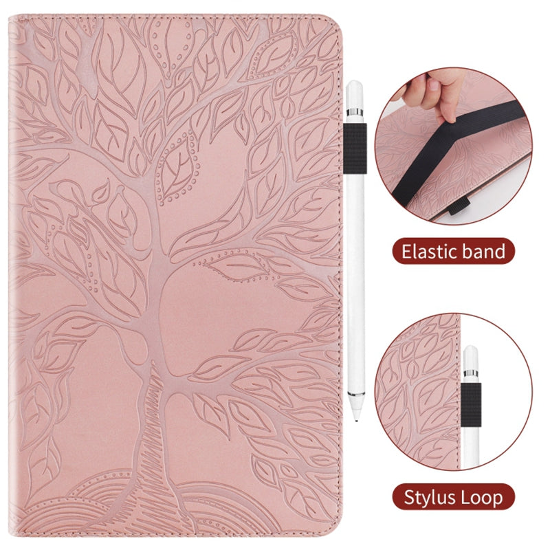 Uniqkart for Realme Pad X PU Leather Tablet Case Card Holder Imprinted Tree Stand Cover - Rose Gold