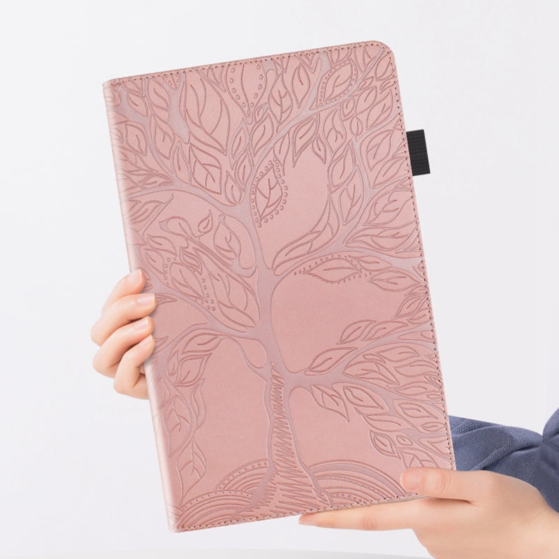Uniqkart for Realme Pad X PU Leather Tablet Case Card Holder Imprinted Tree Stand Cover - Rose Gold