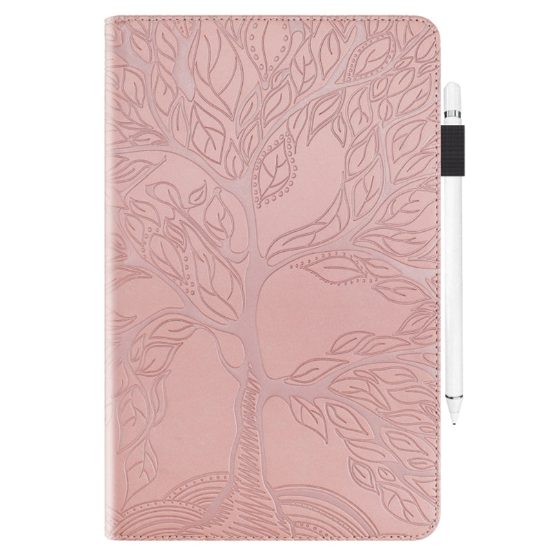 Uniqkart for Realme Pad X PU Leather Tablet Case Card Holder Imprinted Tree Stand Cover - Rose Gold