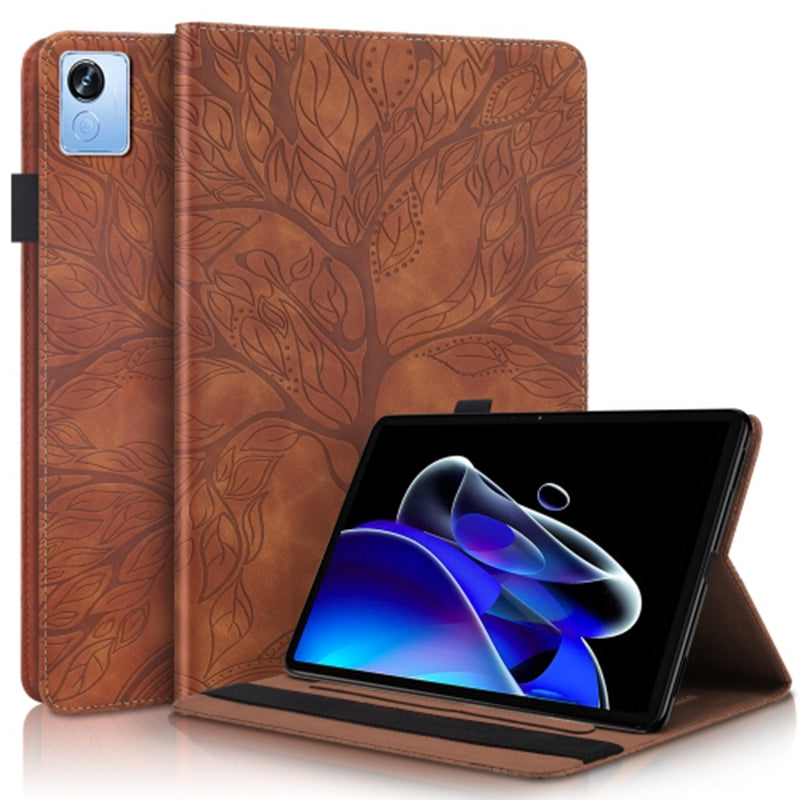 Uniqkart for Realme Pad X PU Leather Tablet Case Card Holder Imprinted Tree Stand Cover - Brown
