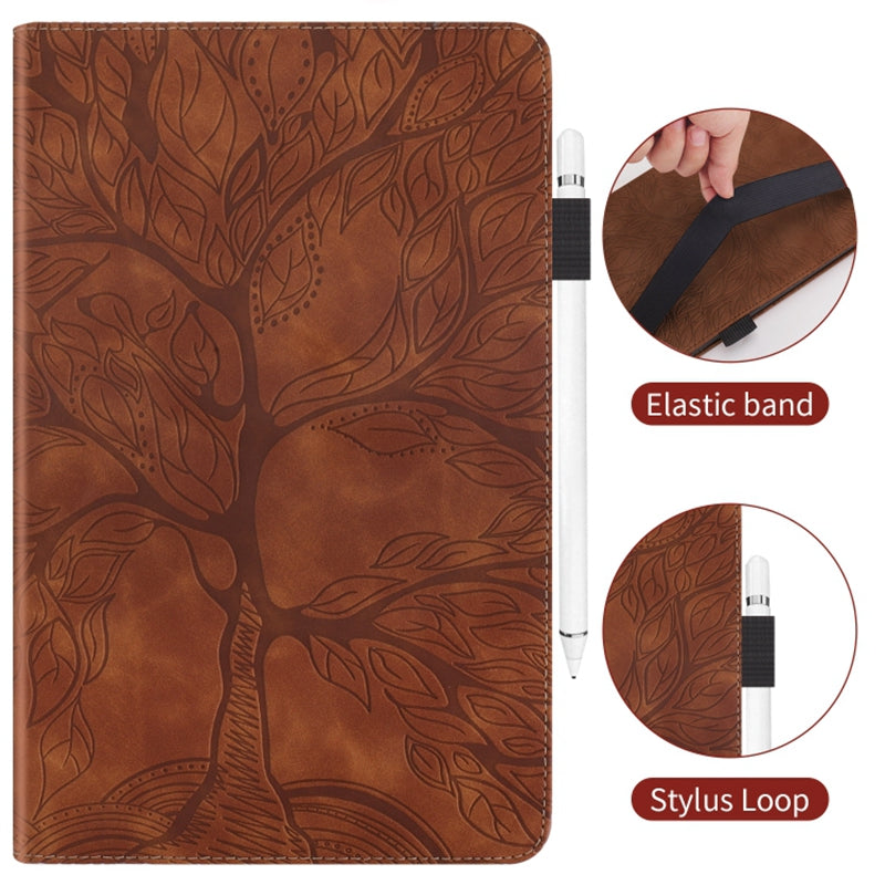 Uniqkart for Realme Pad X PU Leather Tablet Case Card Holder Imprinted Tree Stand Cover - Brown