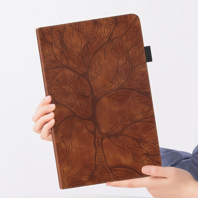 Uniqkart for Realme Pad X PU Leather Tablet Case Card Holder Imprinted Tree Stand Cover - Brown