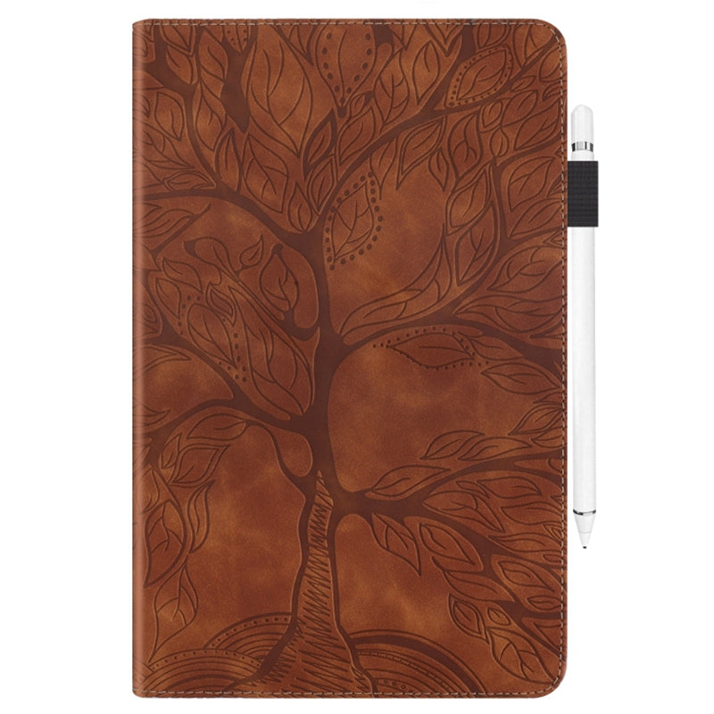 Uniqkart for Realme Pad X PU Leather Tablet Case Card Holder Imprinted Tree Stand Cover - Brown