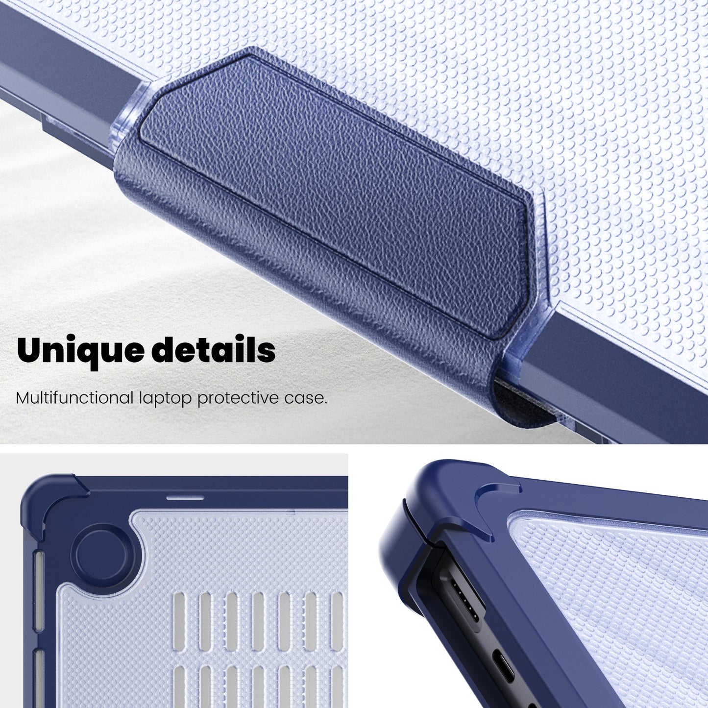 For MacBook Pro 14 inch (2021) / (2023) (A2442 M1 Pro / M1 Max / A2779) Heat Dissipation Hard PC+TPU Laptop Case with Kickstand - Navy Blue