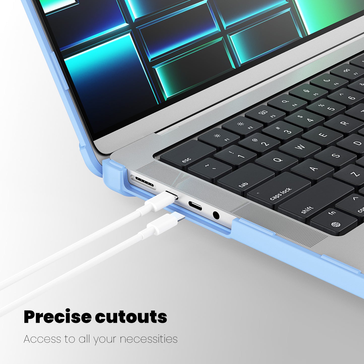 For MacBook Pro 14 inch (2021) / (2023) (A2442 M1 Pro / M1 Max / A2779) Heat Dissipation Hard PC+TPU Laptop Case with Kickstand - Baby Blue