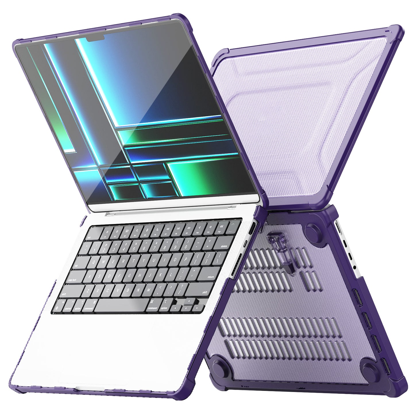 For MacBook Pro 14 inch (2021) / (2023) (A2442 M1 Pro / M1 Max / A2779) Heat Dissipation Hard PC+TPU Laptop Case with Kickstand - Purple