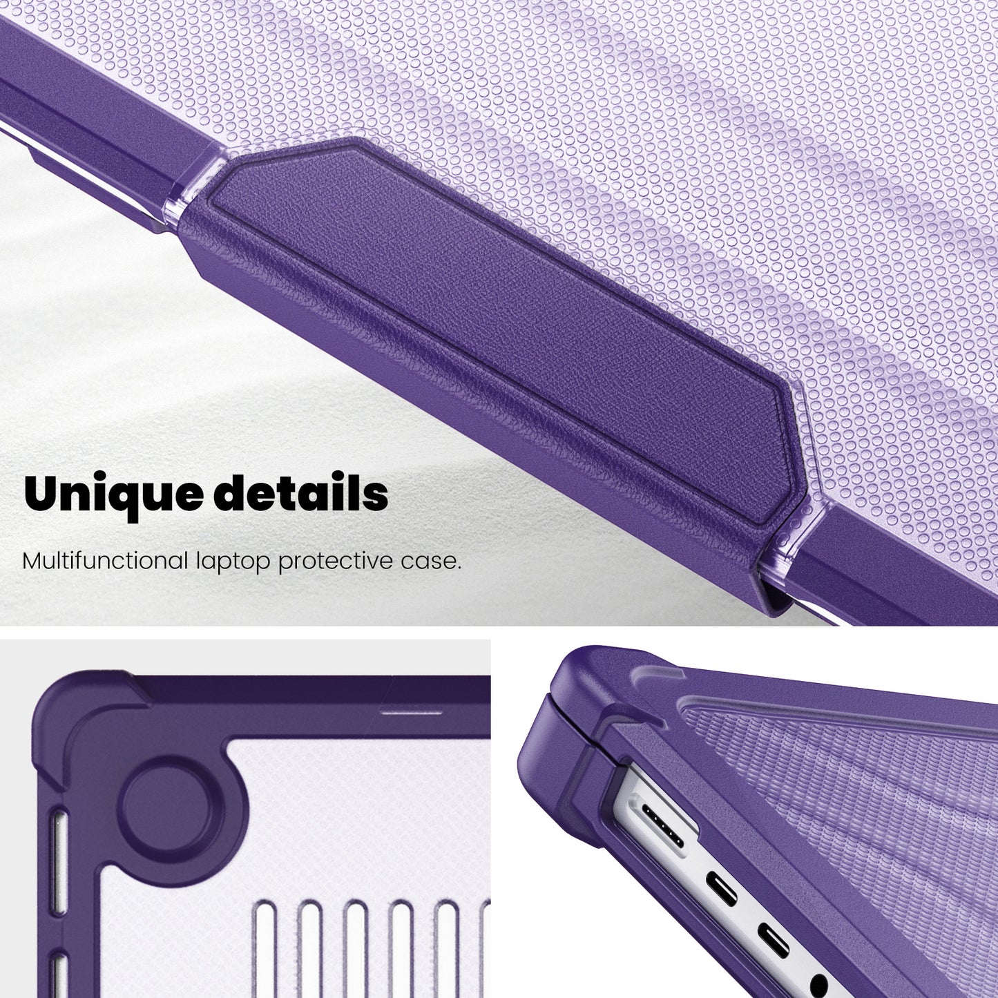For MacBook Pro 16 inch (2021) / (2023) (A2485 M1 Pro / M1 Max / A2780) Anti-Slip Laptop Case Heat Dissipation PC+TPU Kickstand Cover - Purple