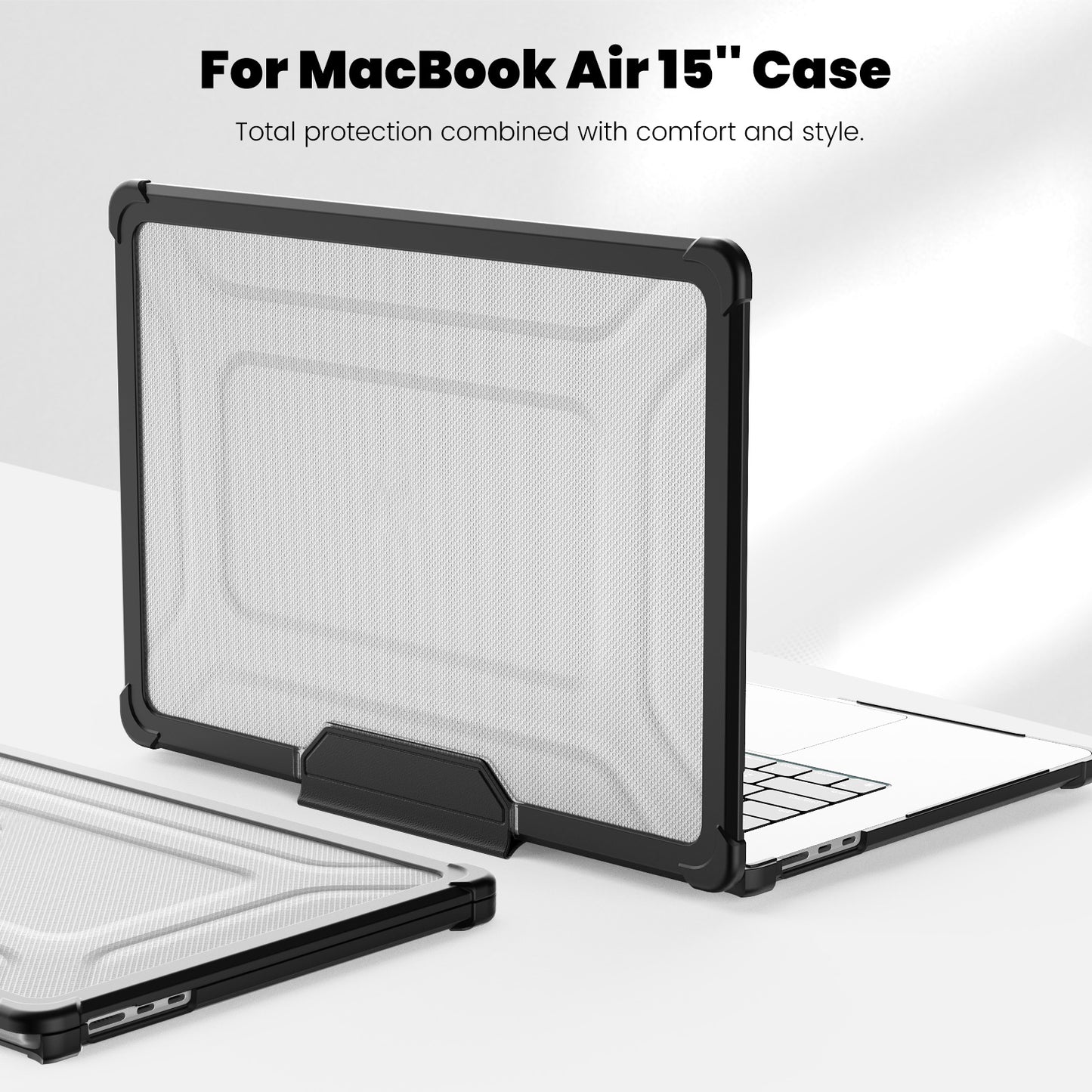 For Macbook Air 15 inch (2023) M2 A2941 PC+TPU Laptop Case Heat Dissipation Kickstand Non-slip Notebook Cover - Black