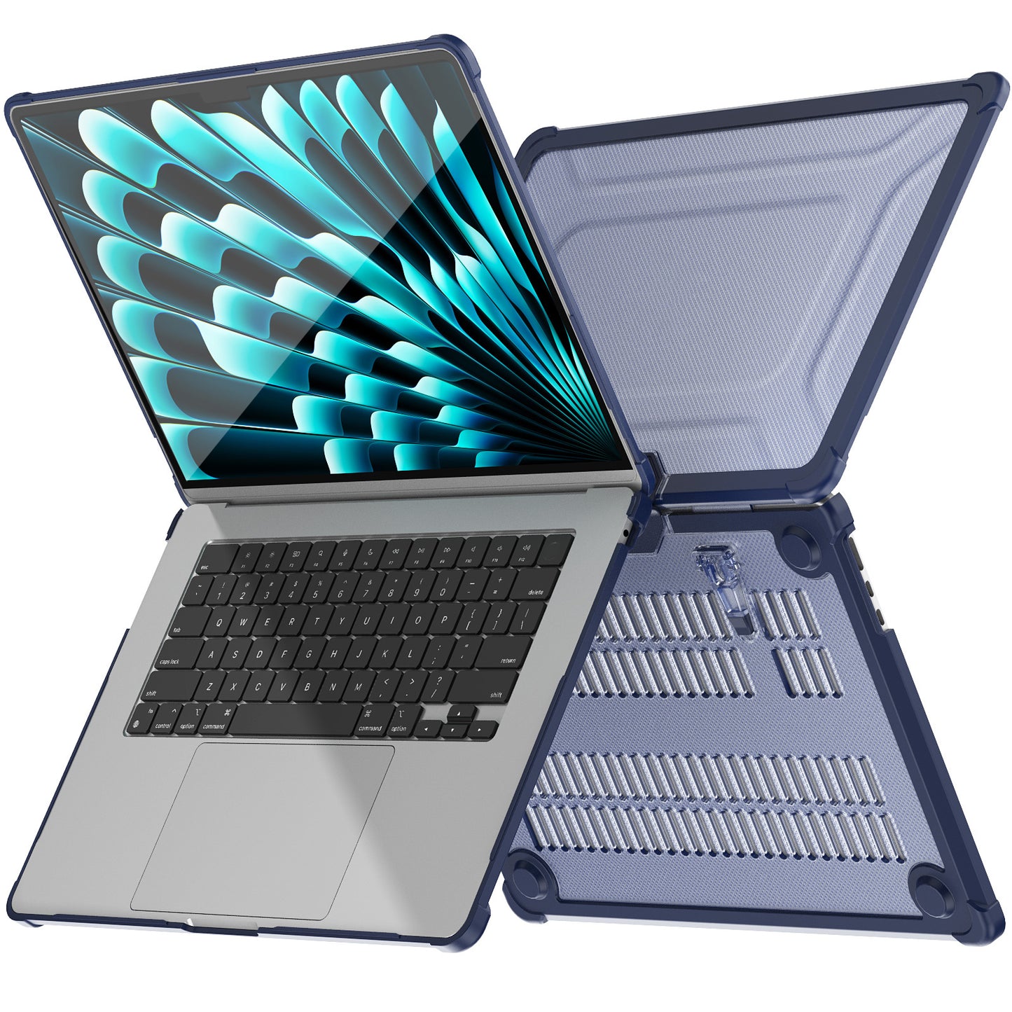 For Macbook Air 15 inch (2023) M2 A2941 PC+TPU Laptop Case Heat Dissipation Kickstand Non-slip Notebook Cover - Navy Blue